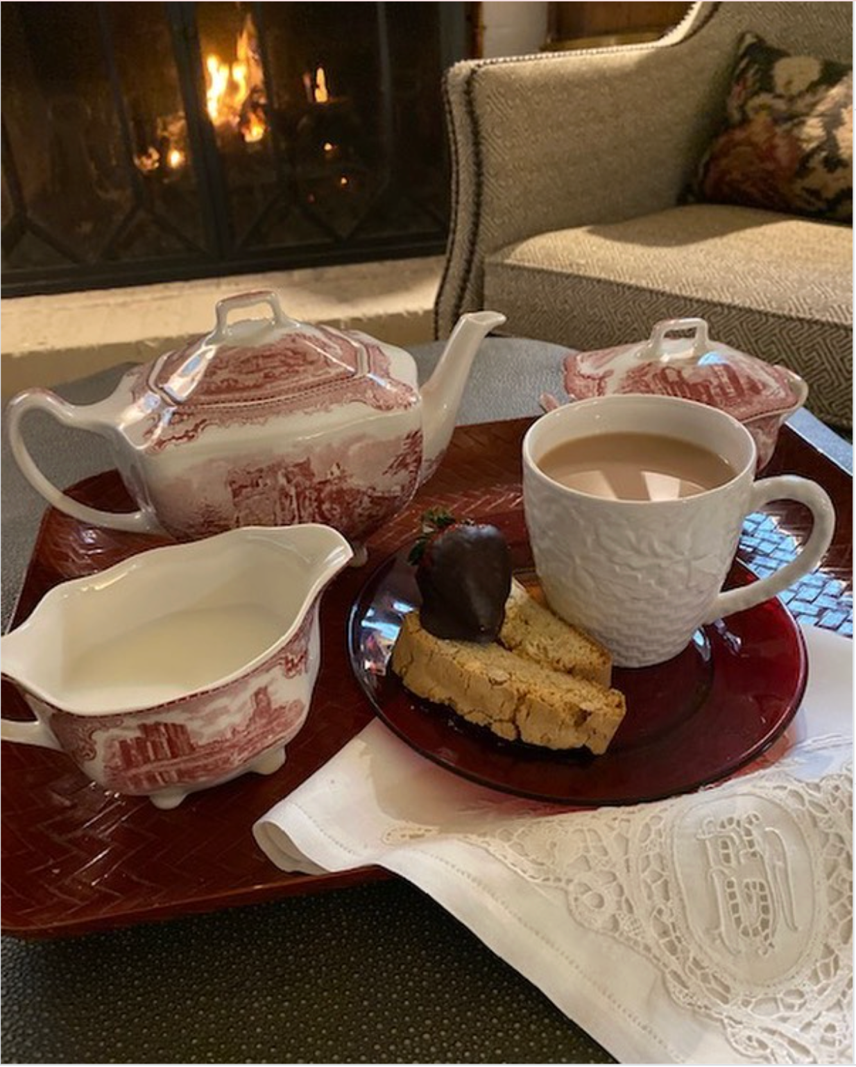 Red Transferware Tea Set – Johnson Bros. “Farnham Castle 1792” (3-Piece)