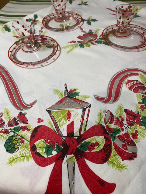 Vintage Red Polka-Dot Glass Snack Set (4-Piece Set)