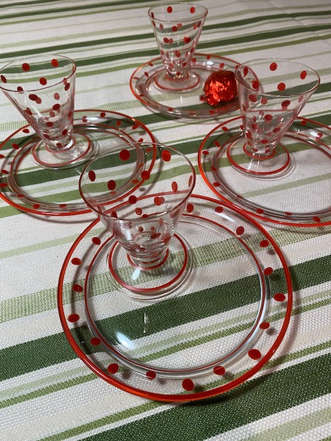 Vintage Red Polka-Dot Glass Snack Set (4-Piece Set)