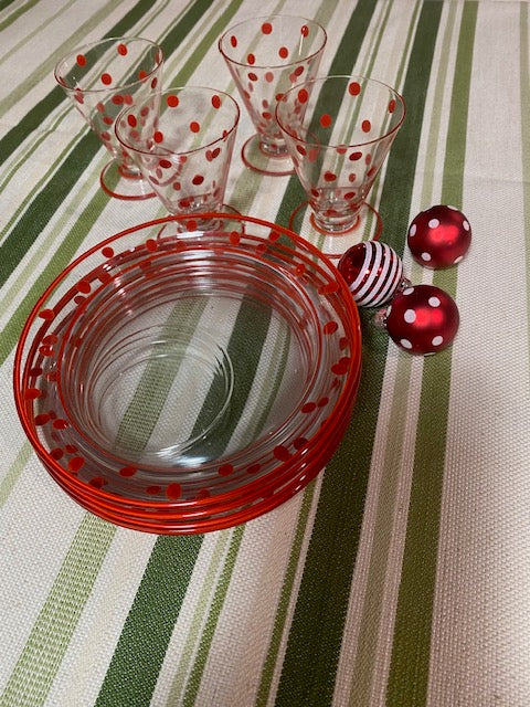 Vintage Red Polka-Dot Glass Snack Set (4-Piece Set)