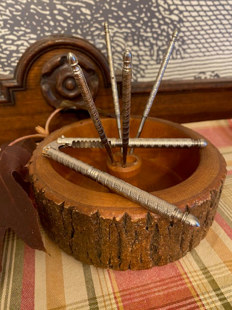 Vintage Wooden Nut Bowl with Set of Metal Picks