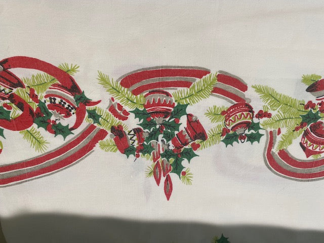 Vintage 1940s Christmas Tablecloth – Printed Holiday Border (51” Square)