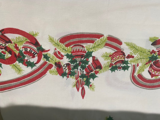 Vintage 1940s Christmas Tablecloth – Printed Holiday Border (51” Square)