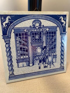 Handmade Delft Porcelain Tile – “The Chemist” Shop Scene (6” x 6”)