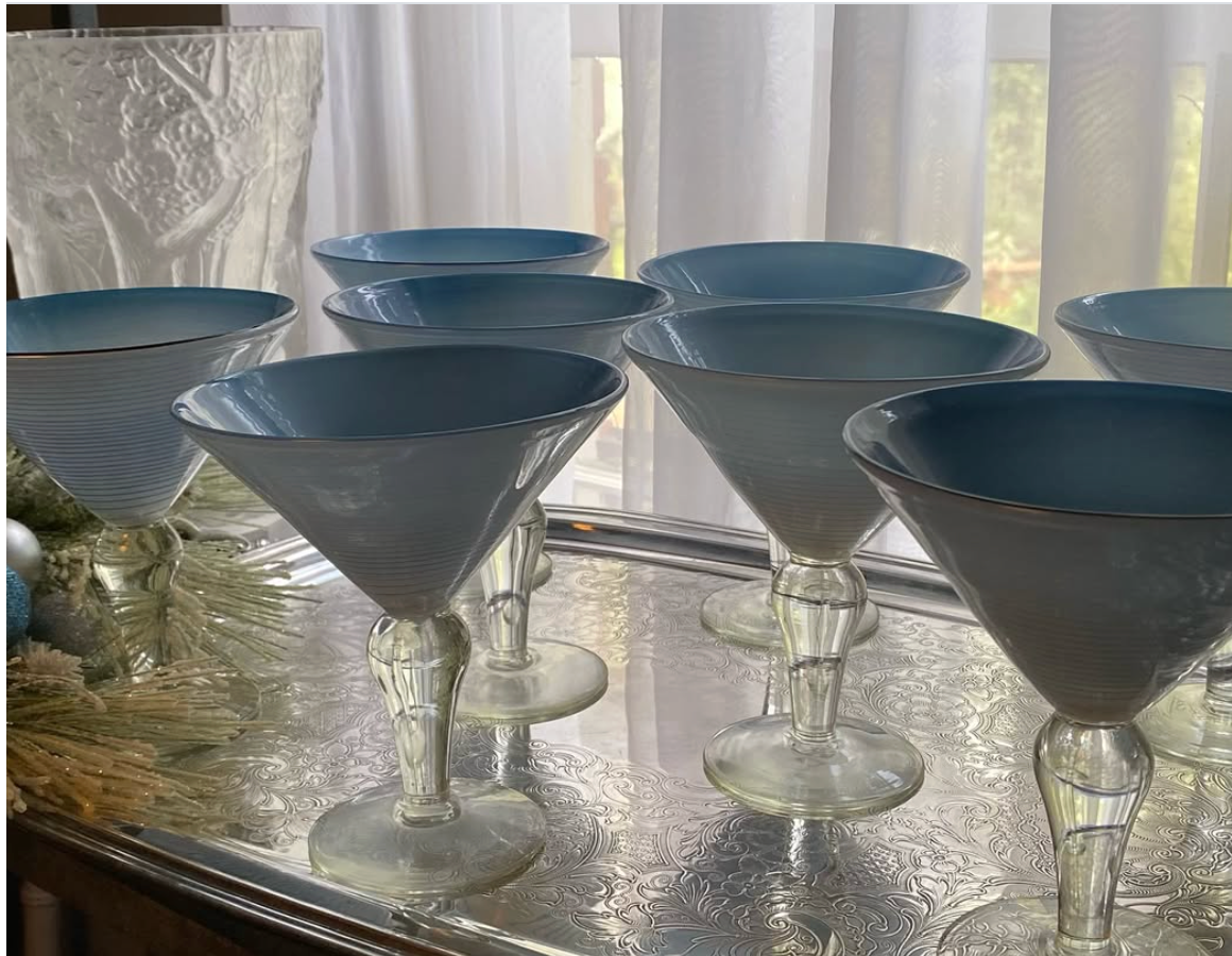Baby Blue Martini Glasses – Set of 8 (Vintage)